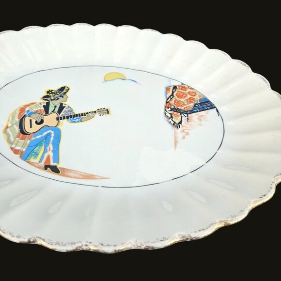 1930s Vernon Kilns Romeo & Juliet Oval Platter Mexican Serenade 11 x 9 In - Picture 11 of 11